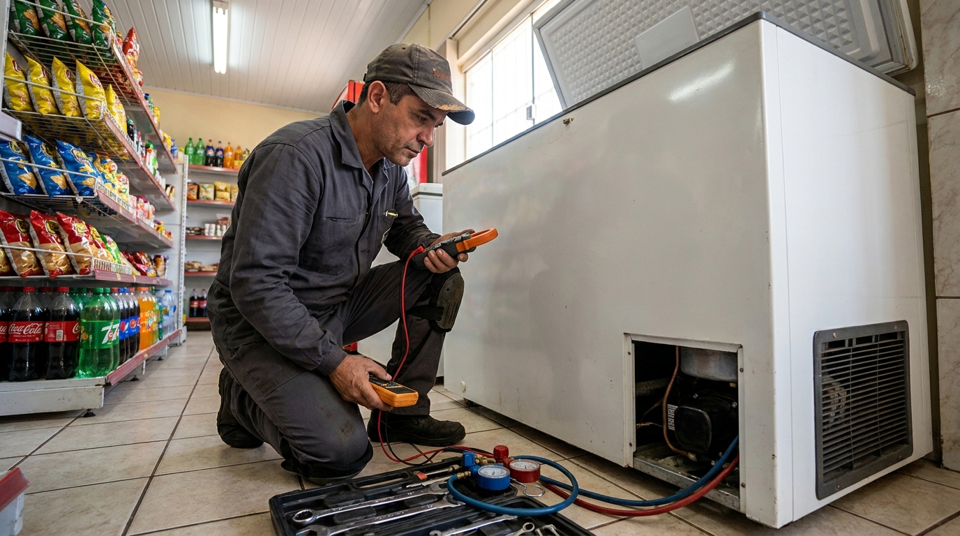 Reparo da placa eletrônica de um freezer em atendimento em Jaboatão dos Guararapes‑PE